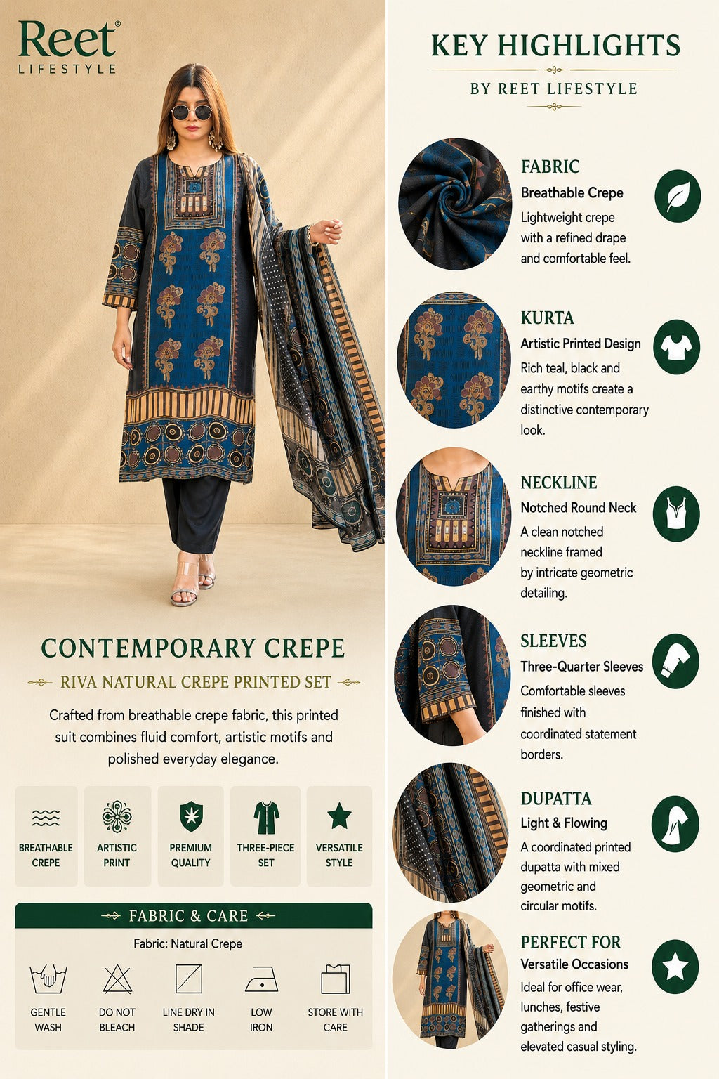 Riva Natural Modal Silk Printed Set