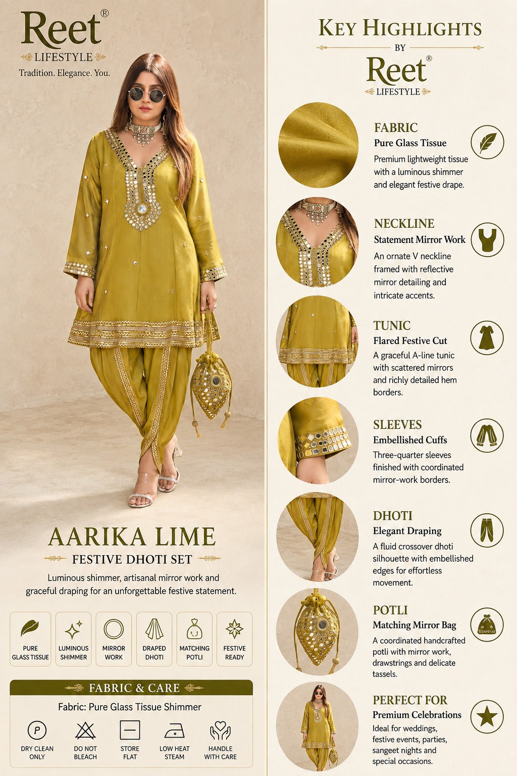 Aarika Lime Festive Dhoti Set