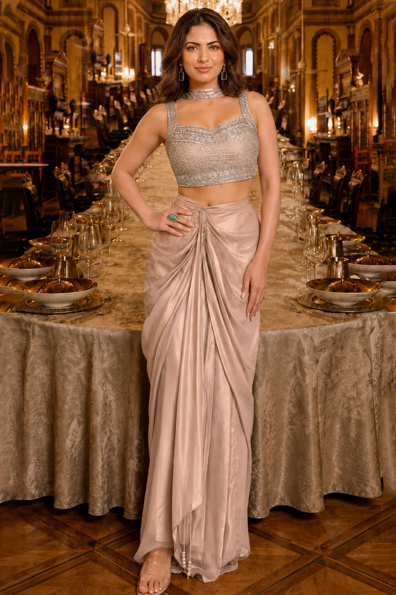 Riva Pearl Draped Skirt Set
