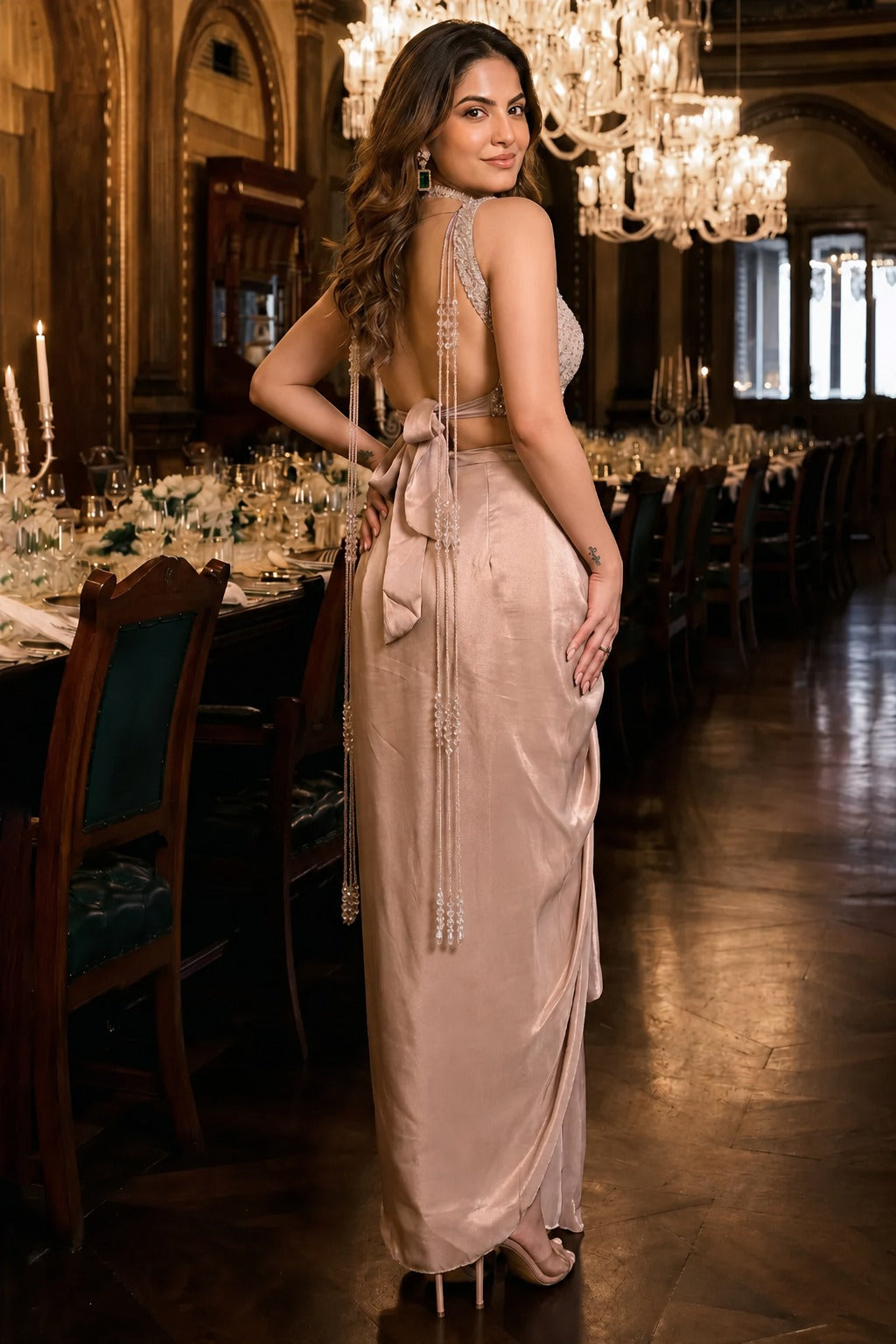 Riva Pearl Draped Skirt Set