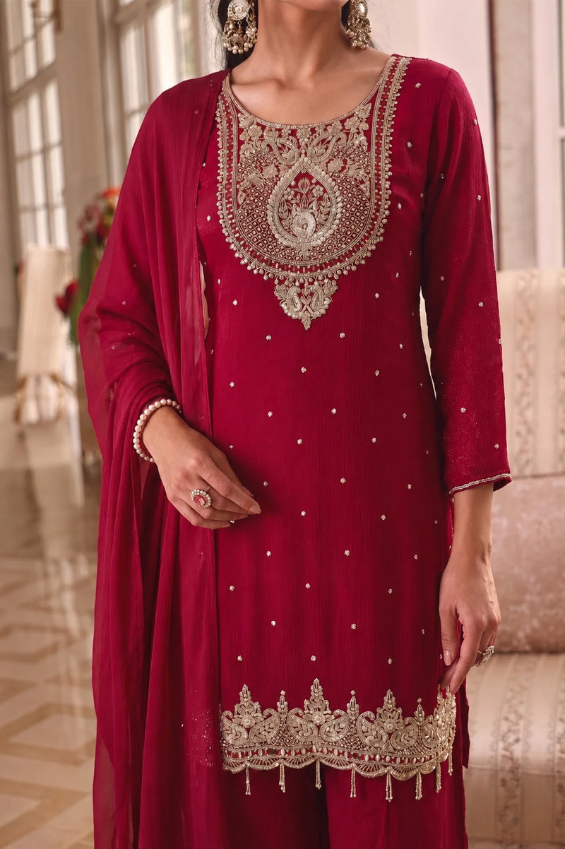 Zariya Ruby Handwork Palazzo Set