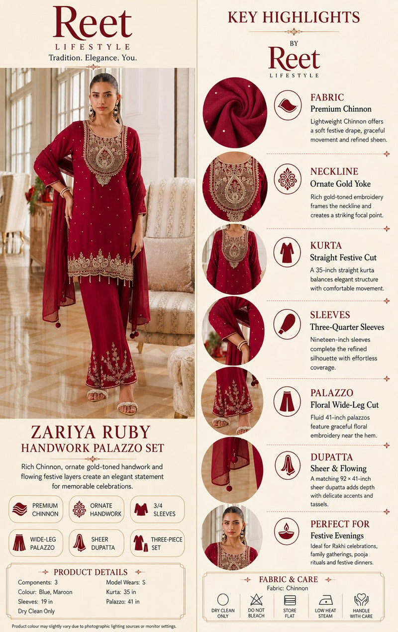 Zariya Ruby Handwork Palazzo Set