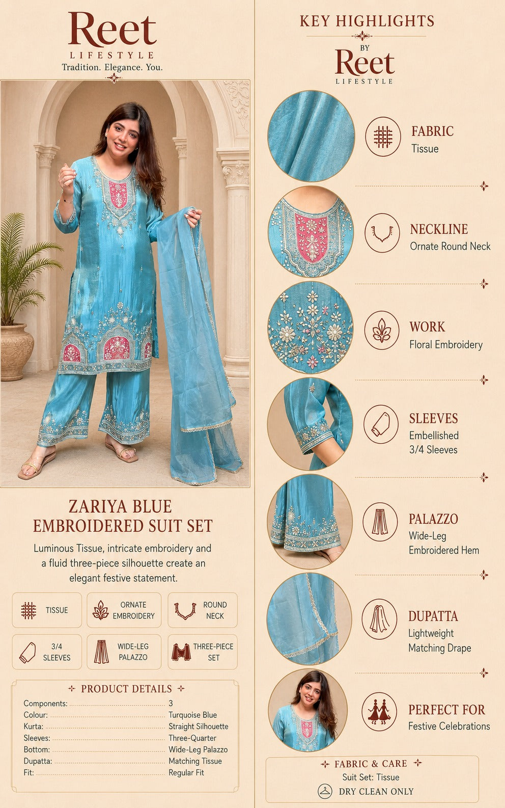 Aarika Azure Embroidered Suit Set