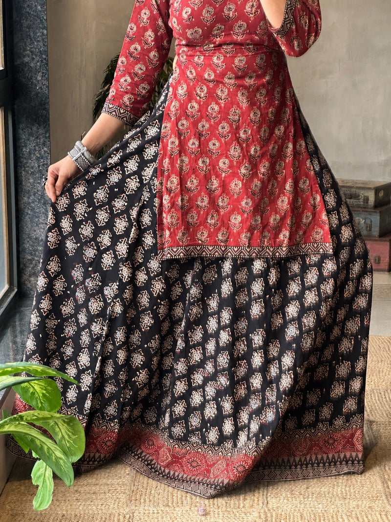 Ajrakh Black cotton chaniya choli kurta style blouse