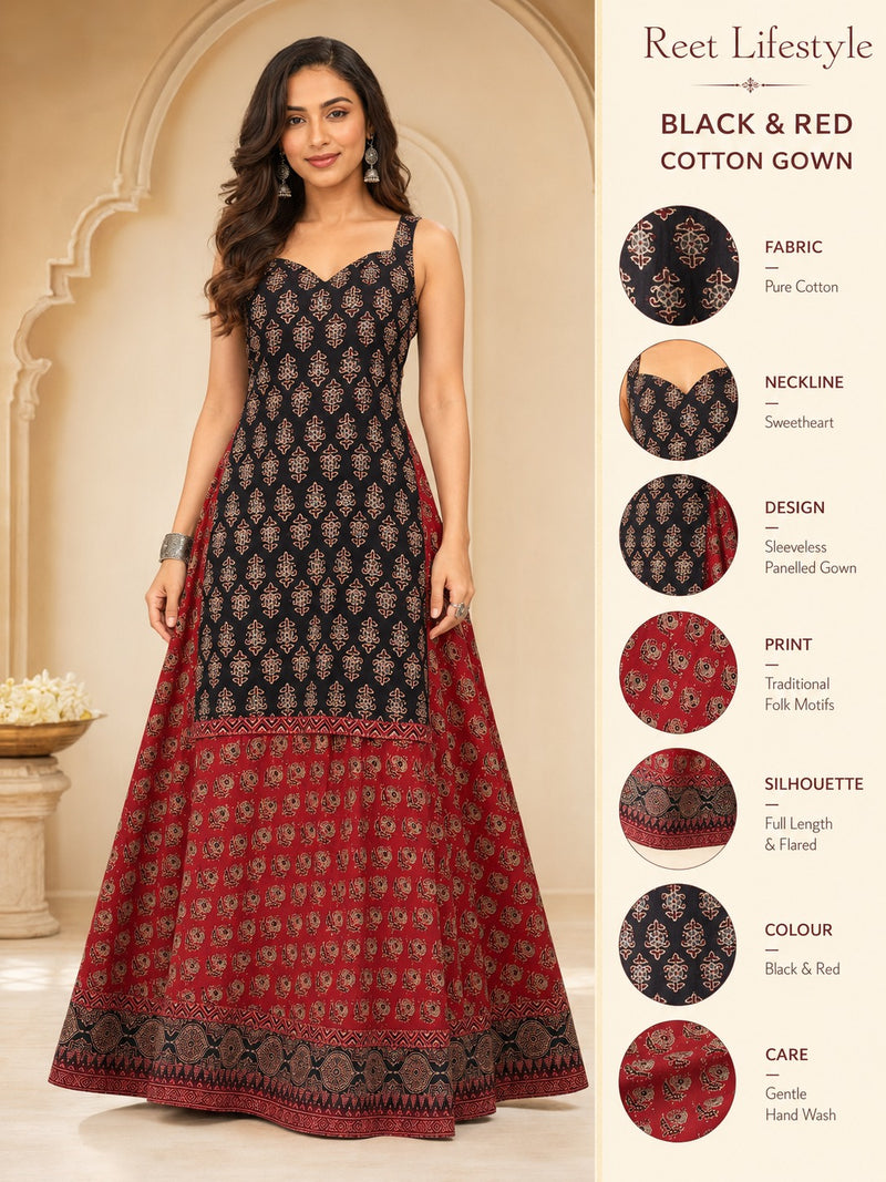 black & Red cotton chaniya choli kurta style blouse Set