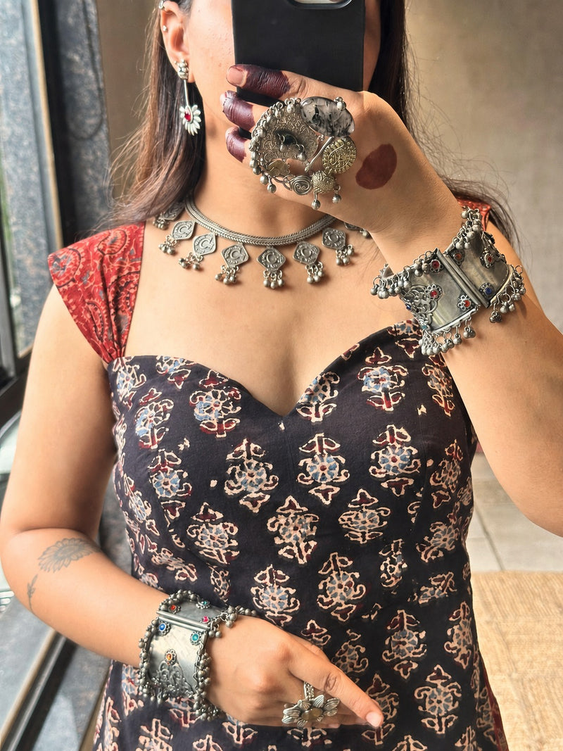 black & Red cotton chaniya choli kurta style blouse Set