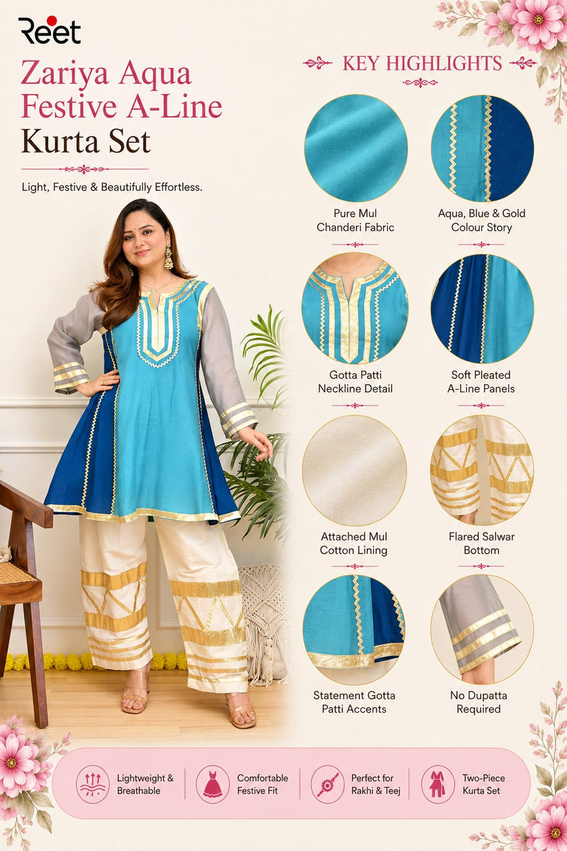 Zariya Aqua Festive A-Line Kurta Set