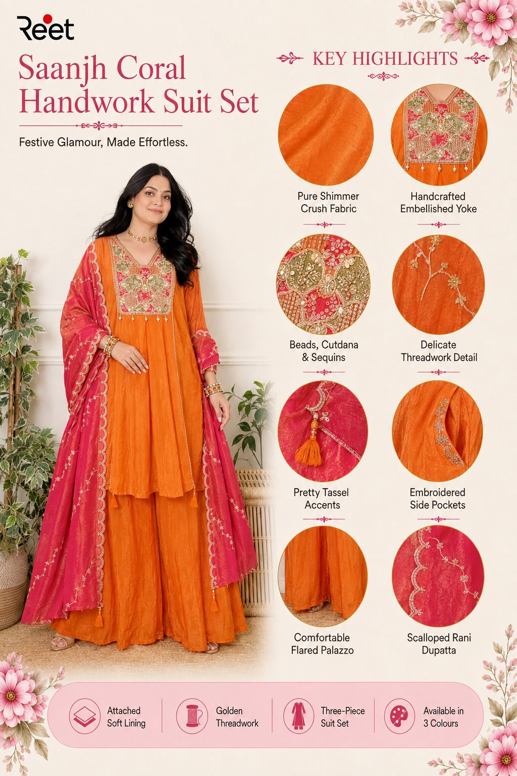 Saanjh Coral Handwork Suit Set