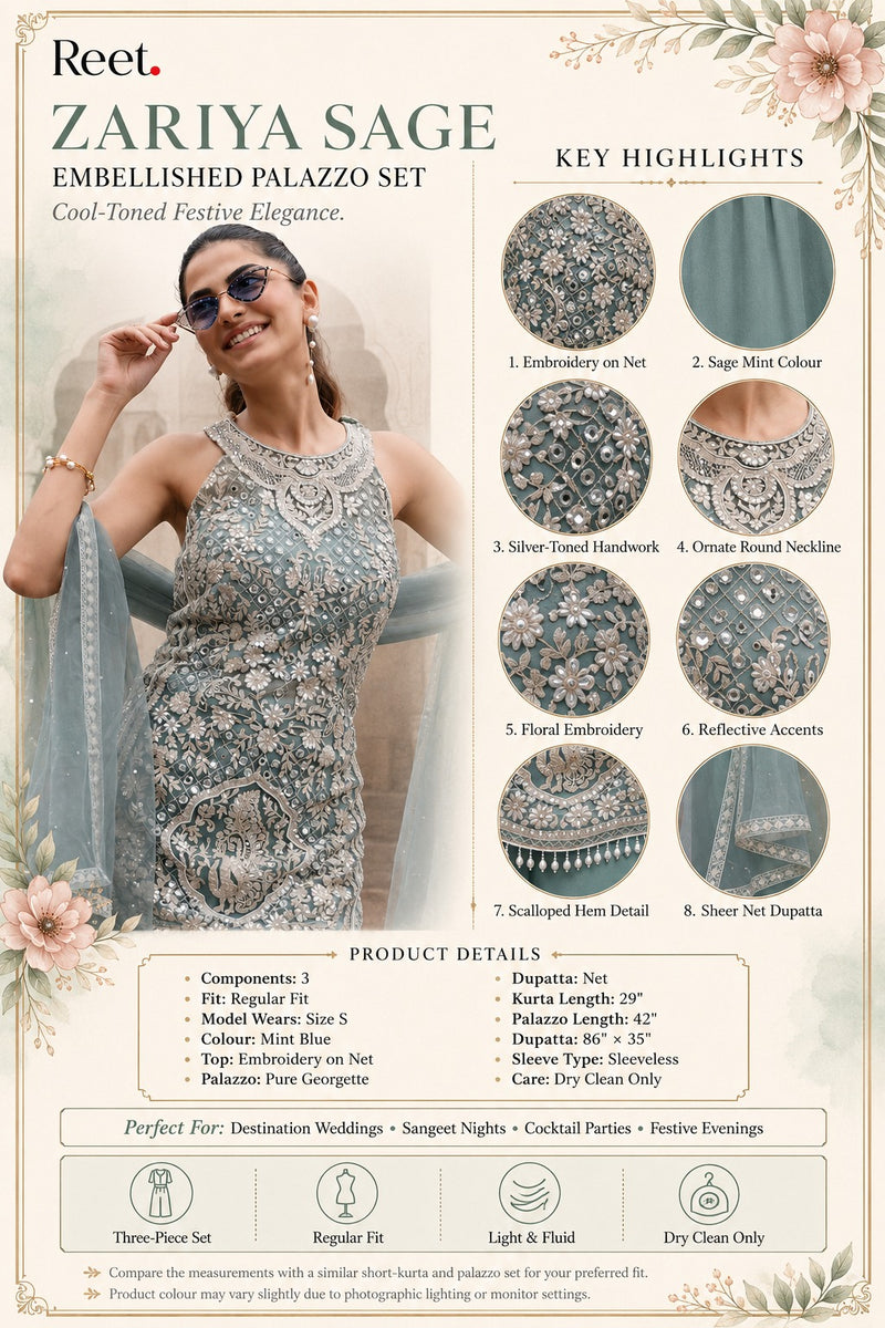 Zariya Sage Embellished Palazzo Set