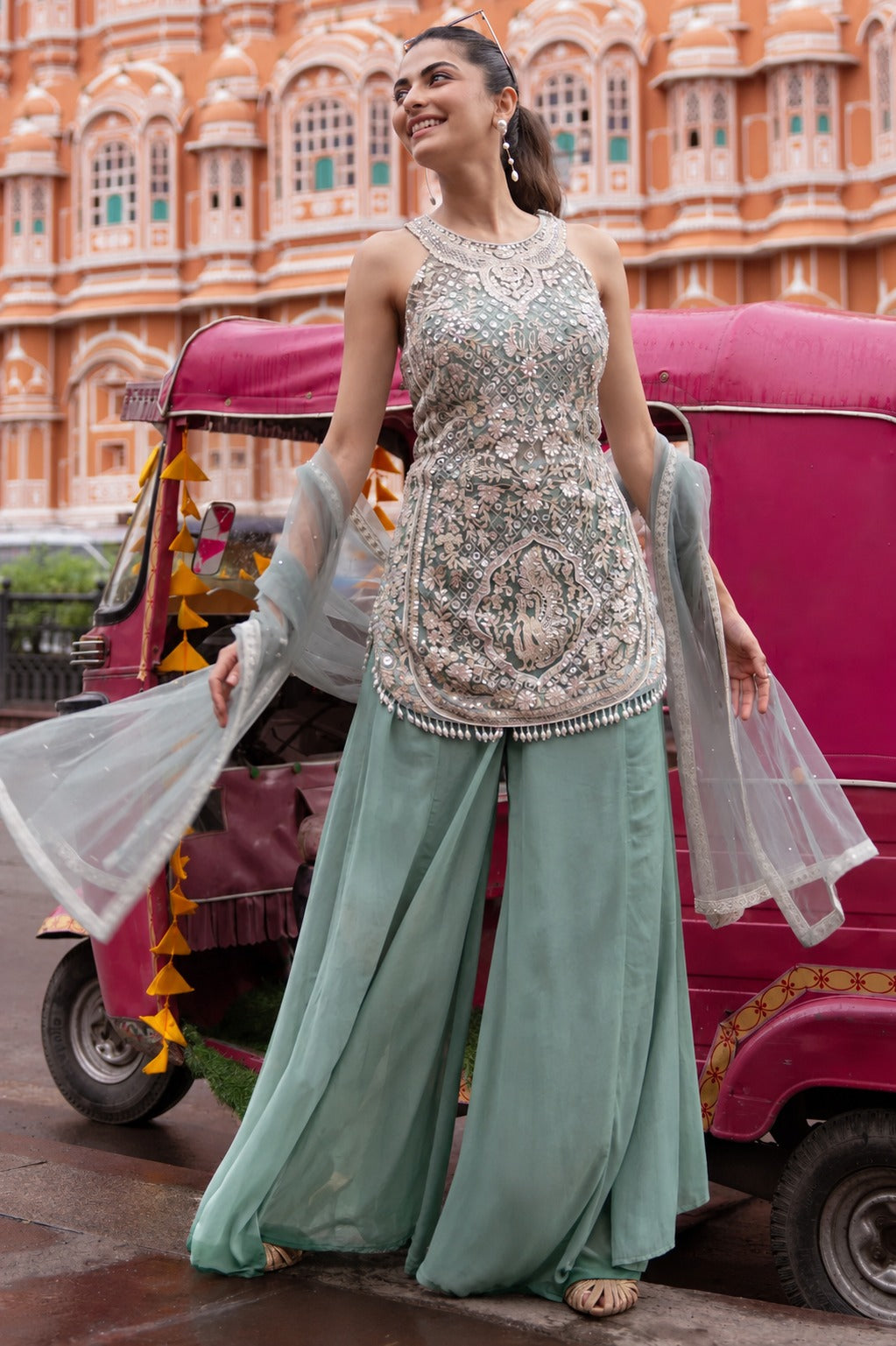 Zariya Sage Embellished Palazzo Set