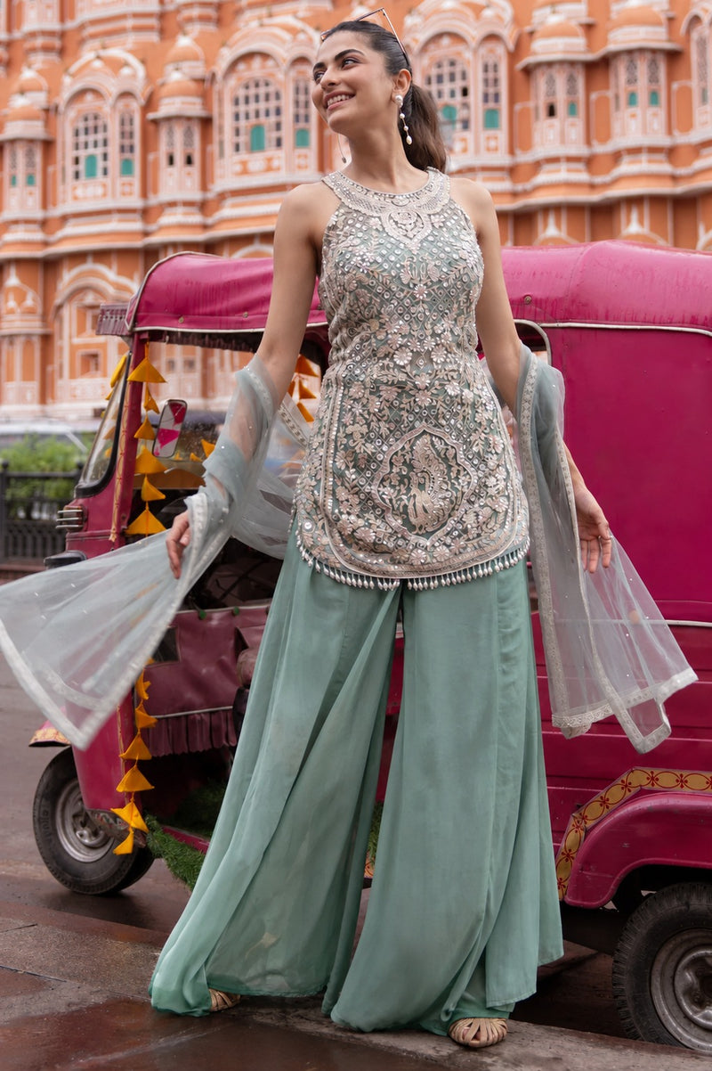 Zariya Sage Embellished Palazzo Set