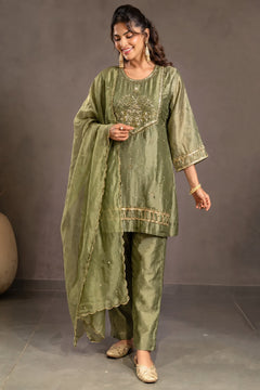 Sage Green Embellished A-Line Suit Set