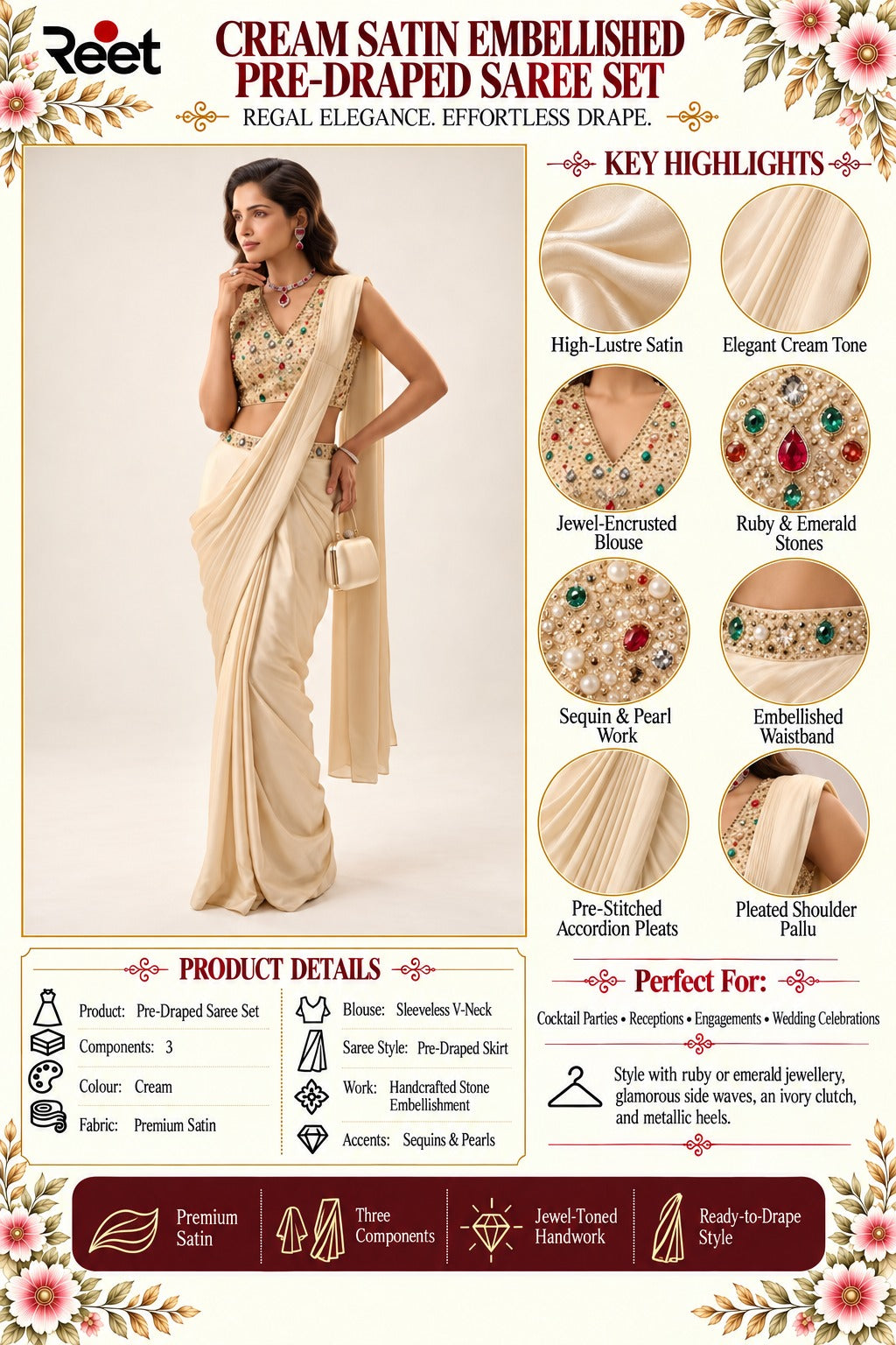 Kashvi Pearl Embellished Pre-Draped Saree Set