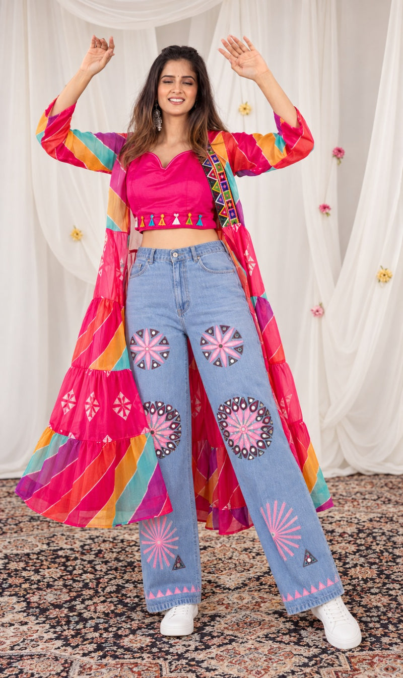 Rangrez Fuchsia Denim Festive Set