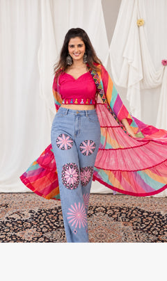 Rangrez Fuchsia Denim Festive Set