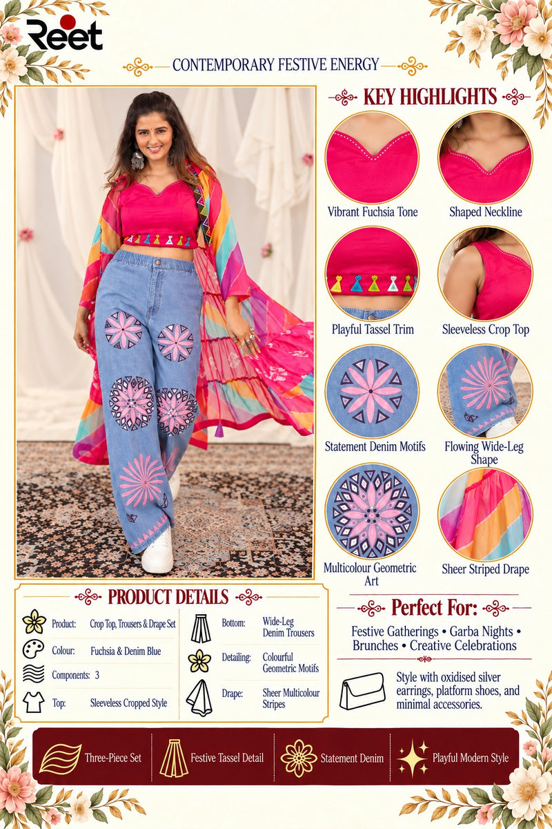 Rangrez Fuchsia Denim Festive Set
