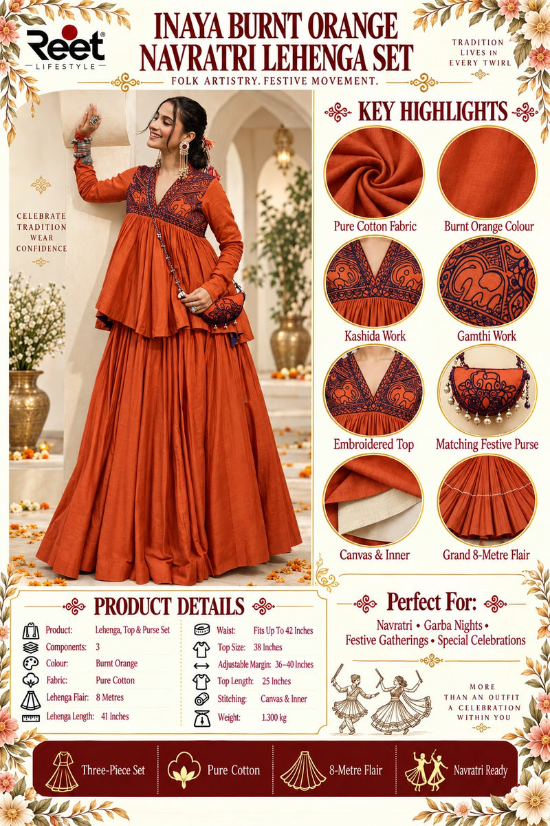 Inaya Burnt Orange Navratri Lehenga