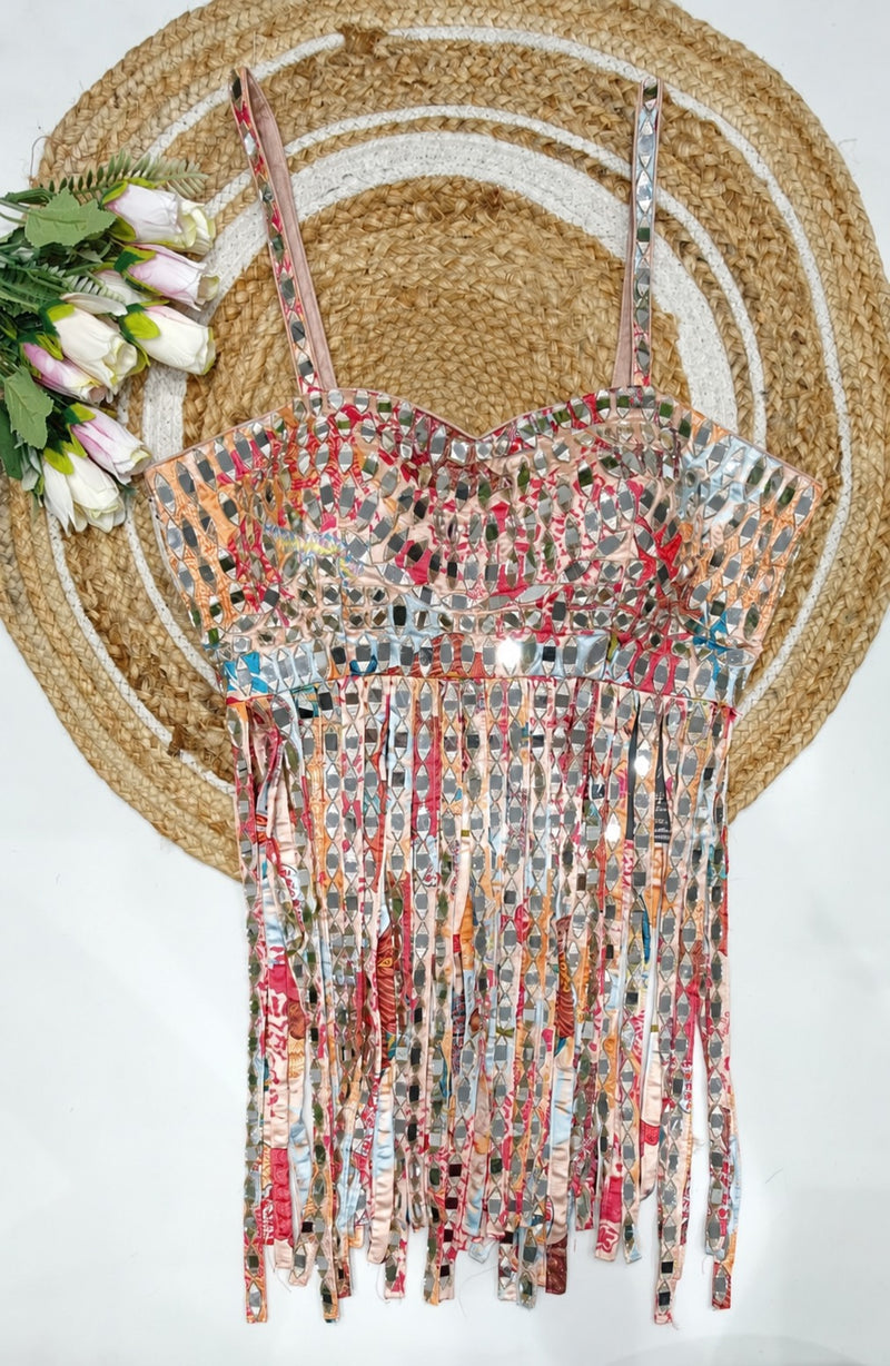 Blue Mirror Fringe Blouse