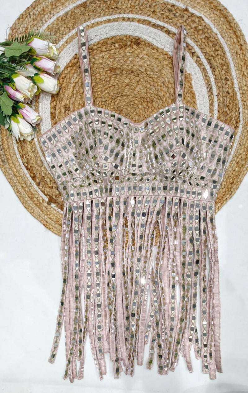 Blue Mirror Fringe Blouse