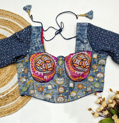 Blue Folk Corset Choli