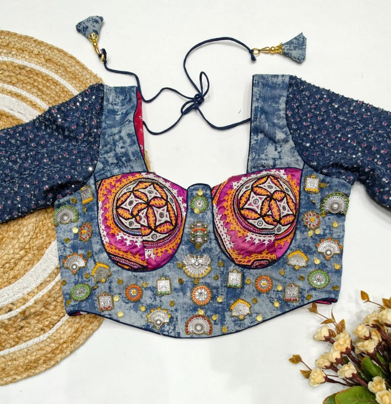 Blue Folk Corset Choli