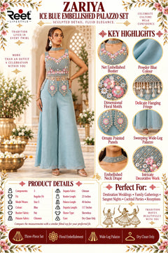 Zariya Ice Blue Embellished Palazzo Set