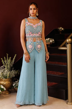 Zariya Ice Blue Embellished Palazzo Set