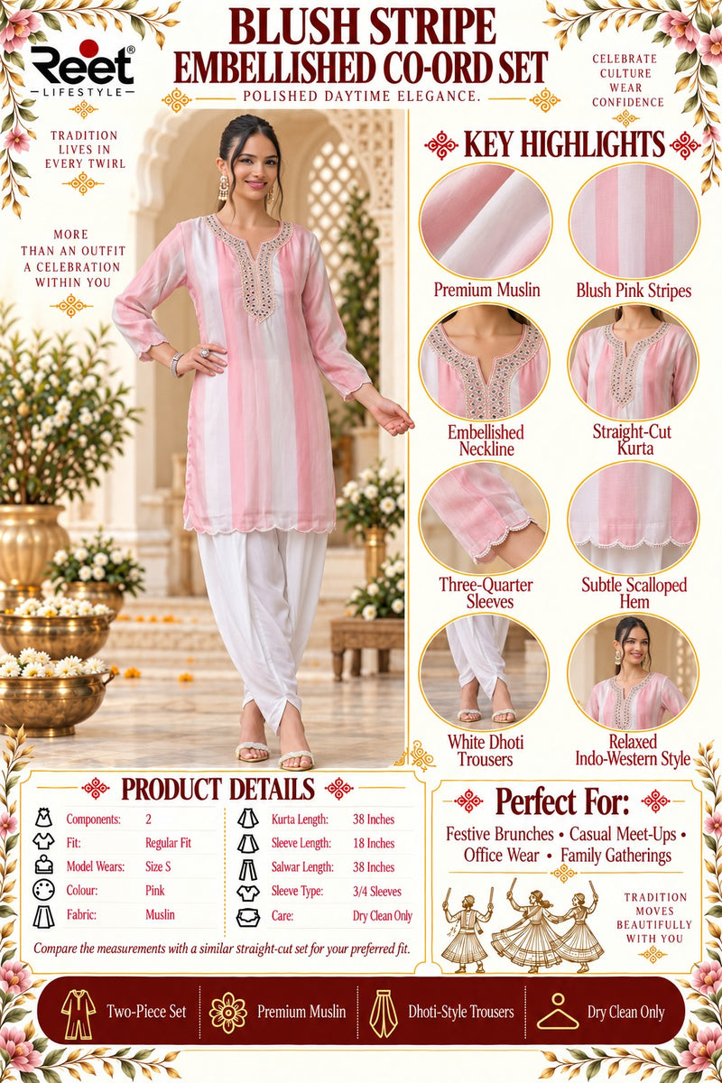 Blush Stripe Embellished Co-ord Set