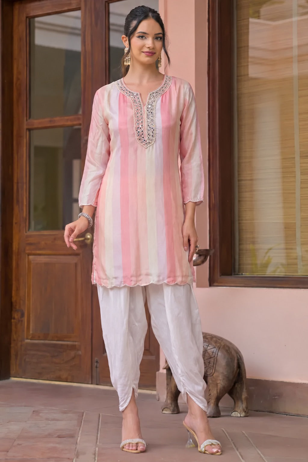 Blush Stripe Embellished Co-ord Set