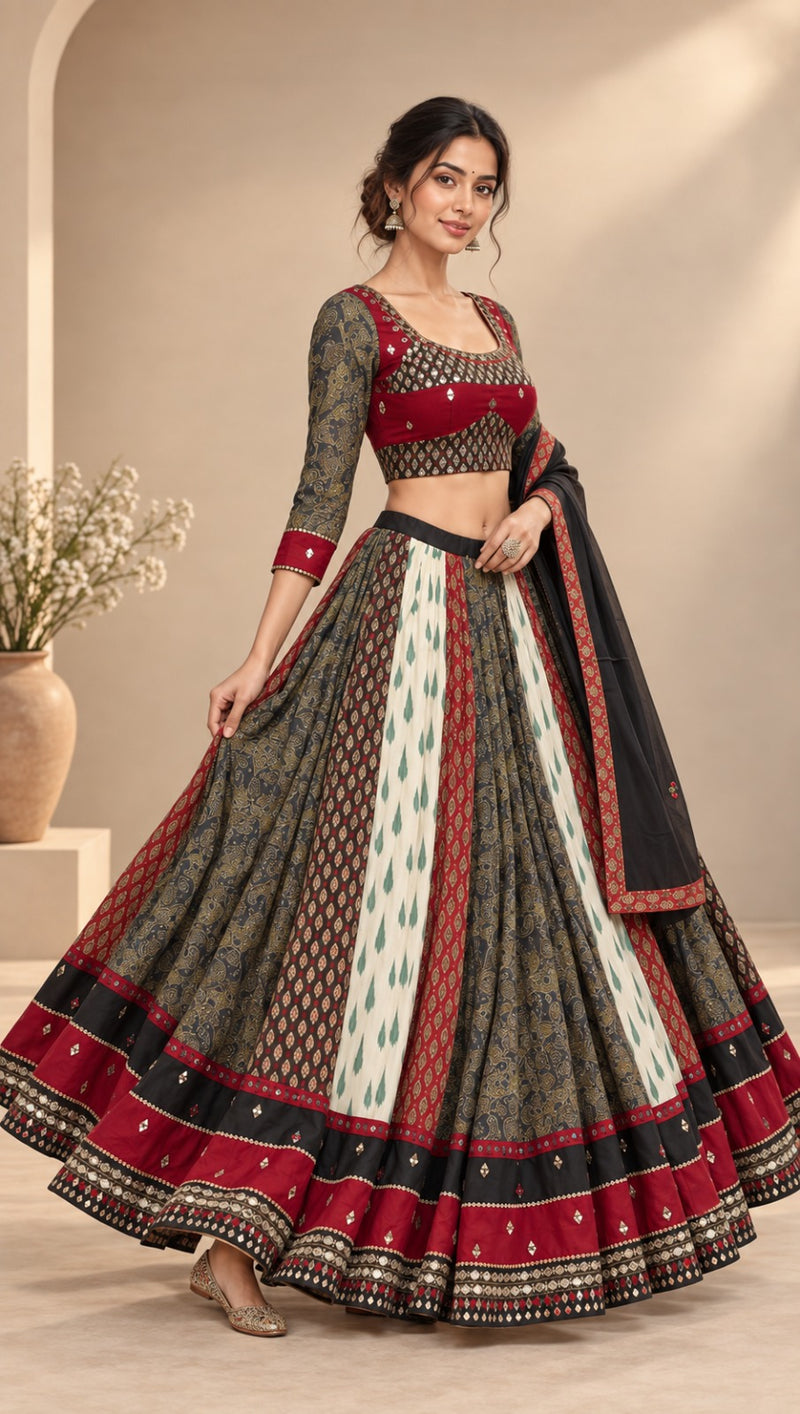 Dholida Folk Panel Ajrakh Lehenga