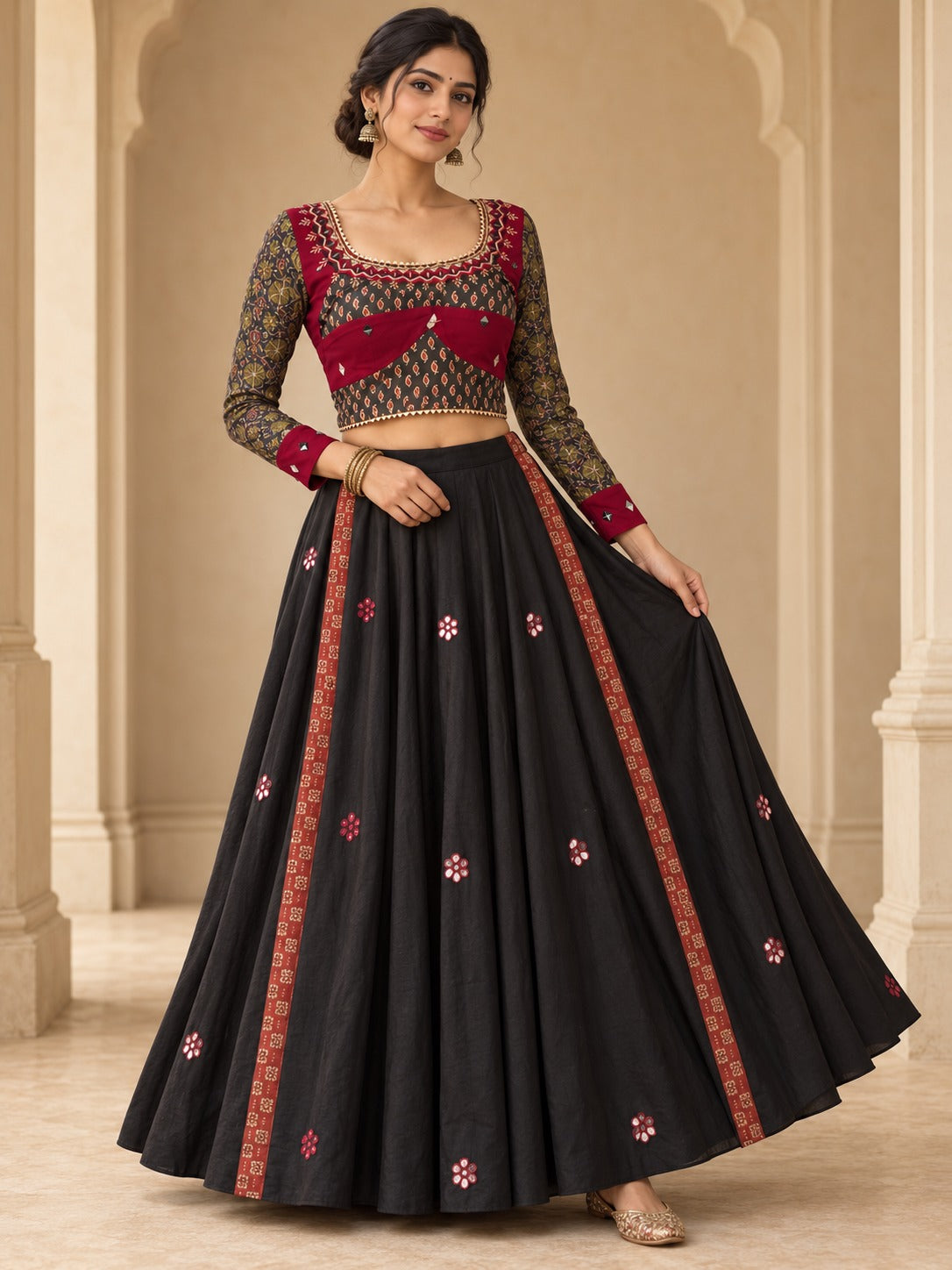 Dholida Folk Panel Ajrakh Lehenga