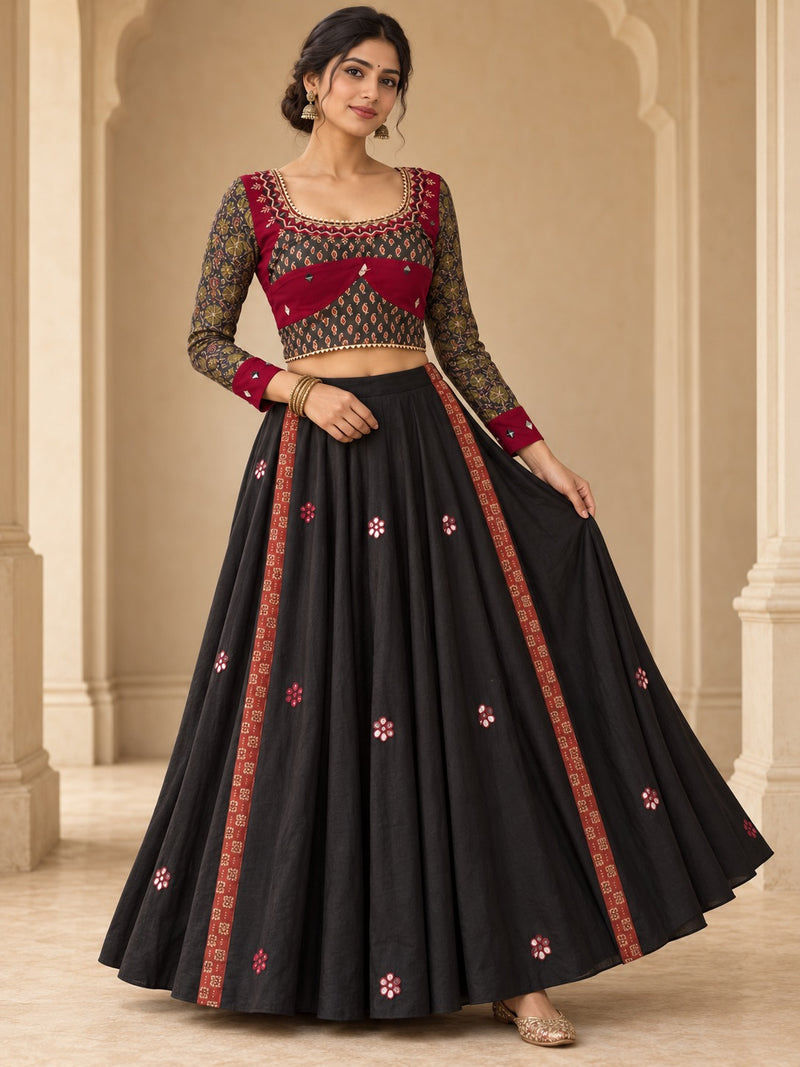 Dholida Folk Panel Ajrakh Lehenga
