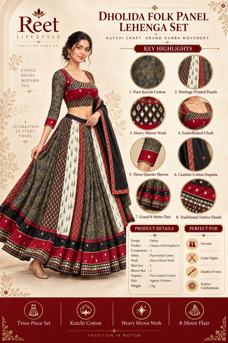 Dholida Folk Panel Ajrakh Lehenga