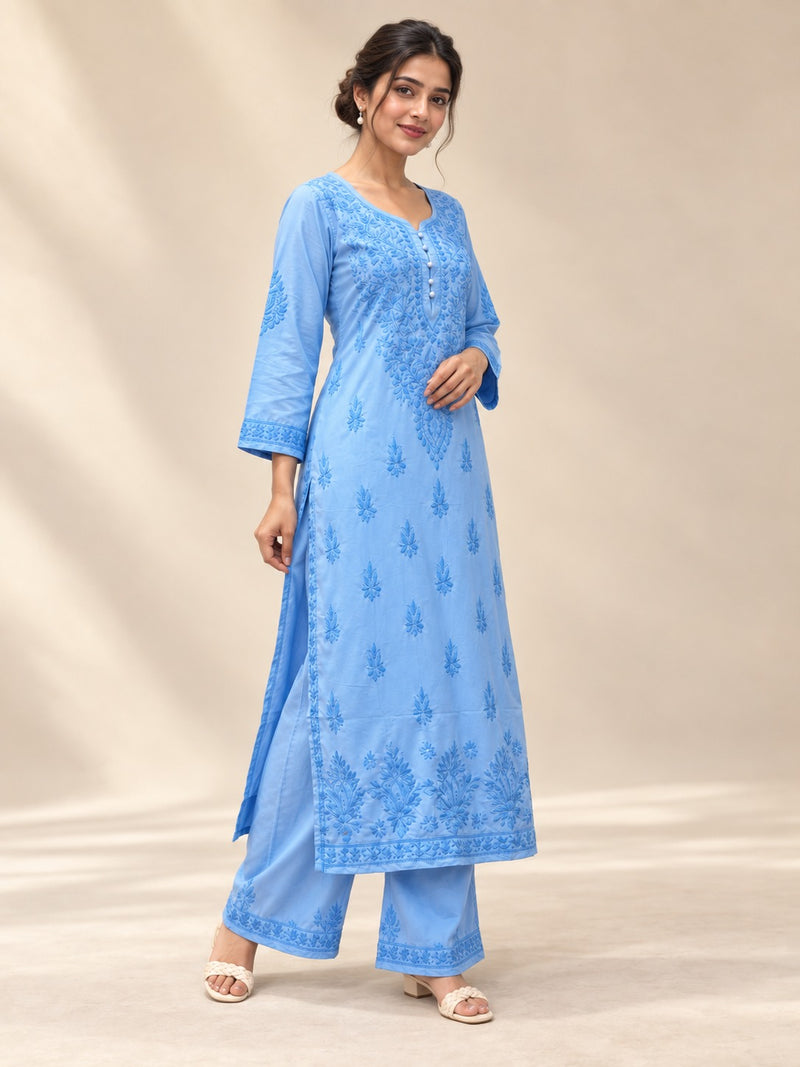 Powder Blue Embroidered Chikankari Set