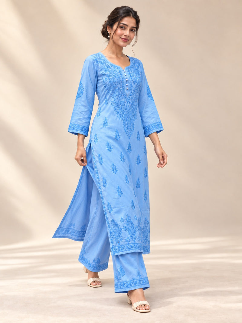 Powder Blue Embroidered Chikankari Set