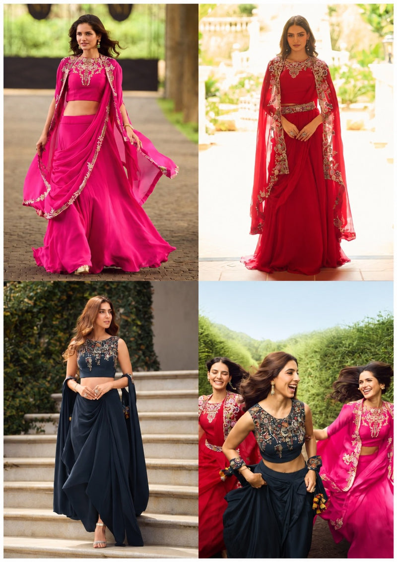 Meher Midnight Georgette Embroidered Indo Western Lehenga