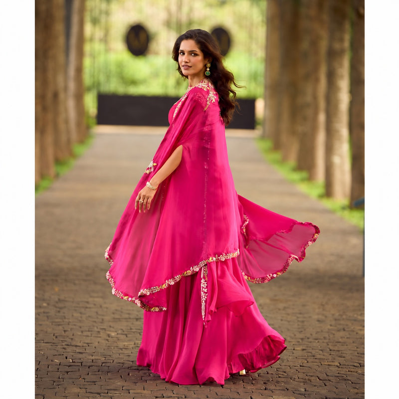 Meher Midnight Georgette Embroidered Indo Western Lehenga