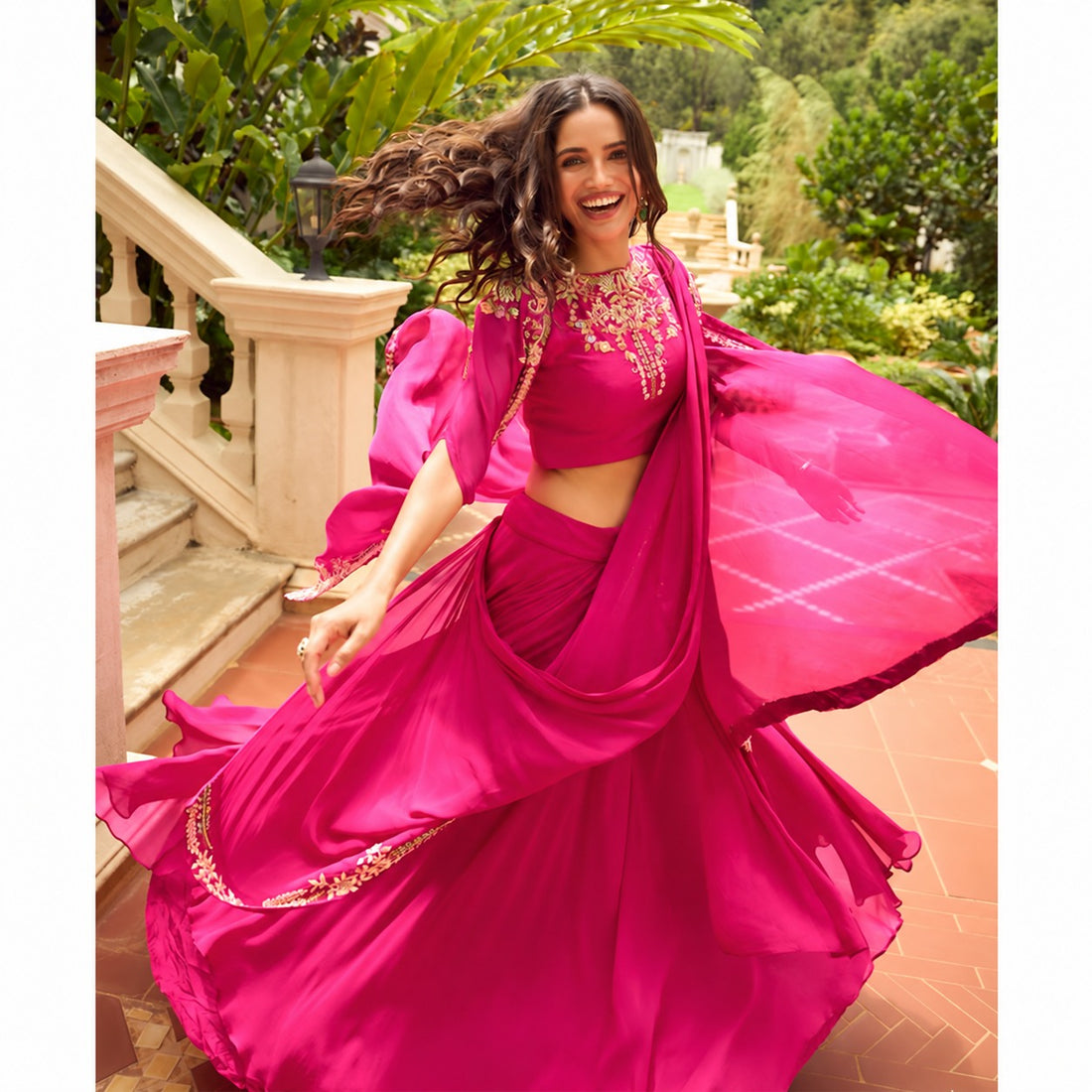 Meher Midnight Georgette Embroidered Indo Western Lehenga
