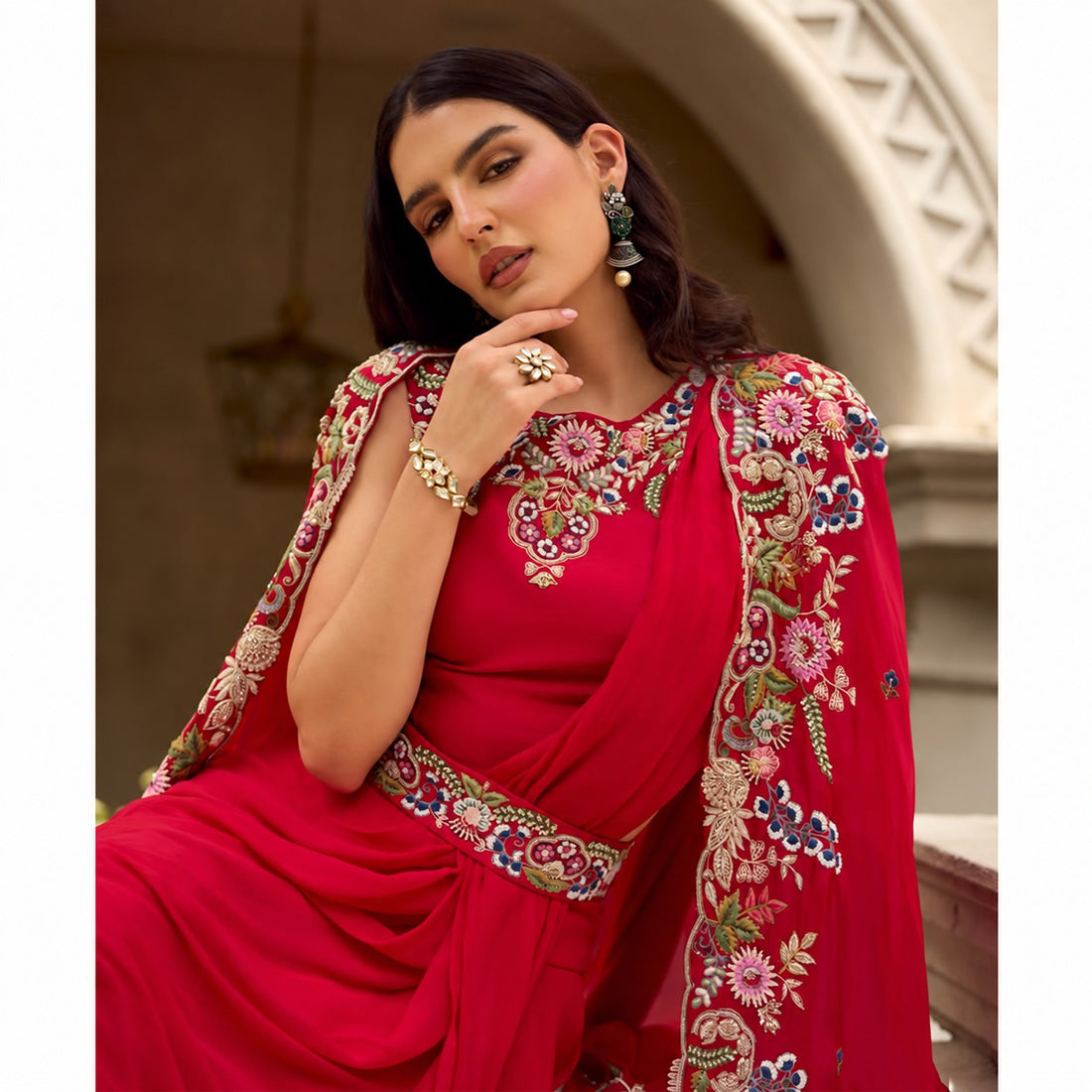 Meher Midnight Georgette Embroidered Indo Western Lehenga