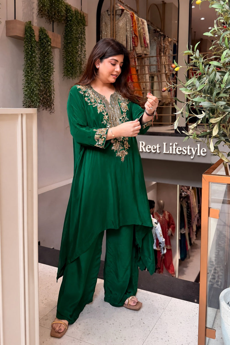 Gulnaar Emerald Hand Embroidered Co-ord Set