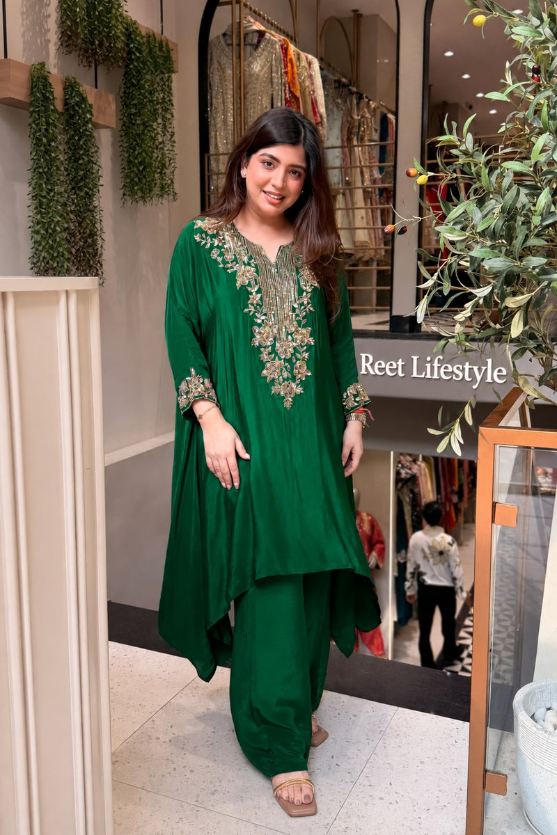 Gulnaar Emerald Hand Embroidered Co-ord Set