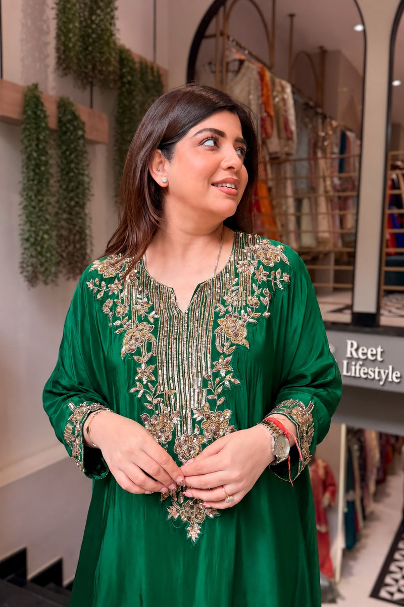 Gulnaar Emerald Hand Embroidered Co-ord Set