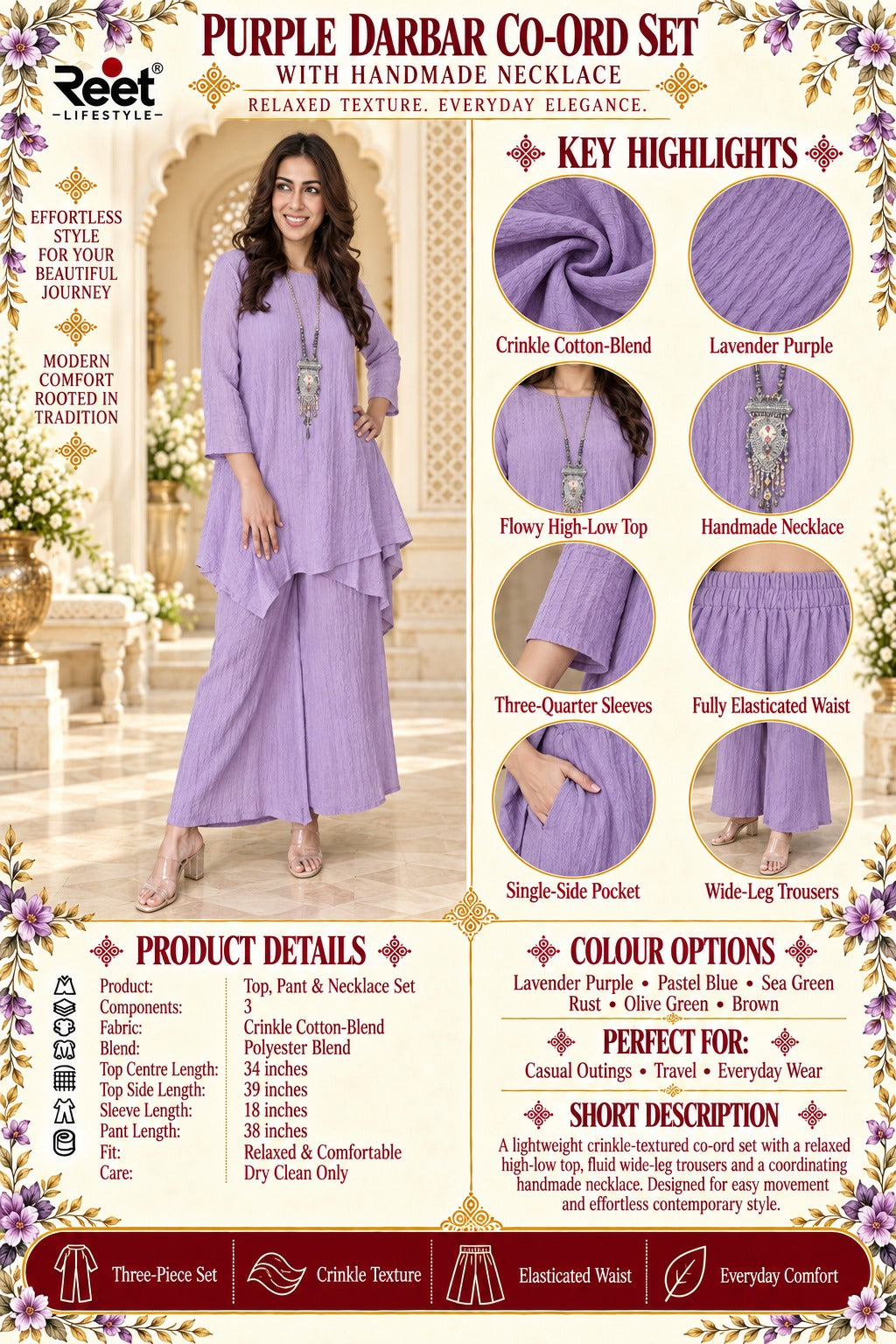 Purple Darbar Co-ord Set with Handmade Necklace