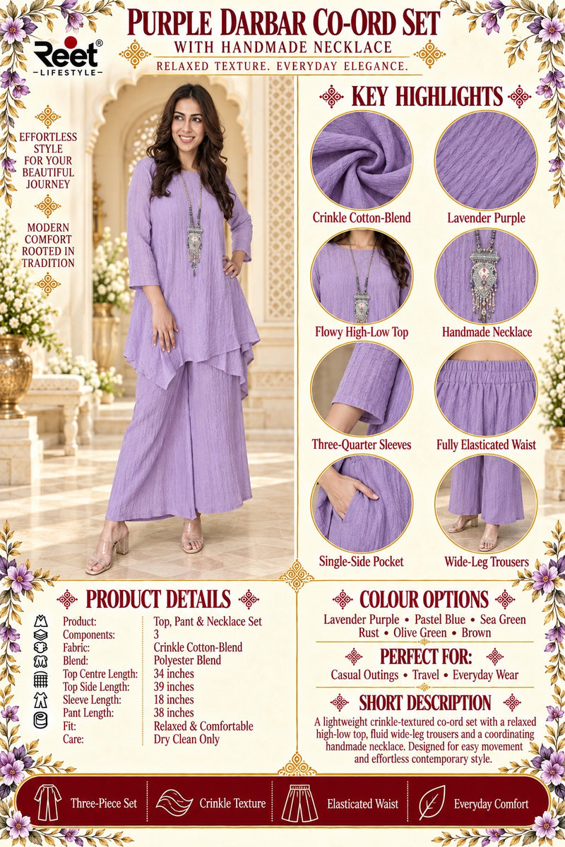 Purple Darbar Co-ord Set with Handmade Necklace