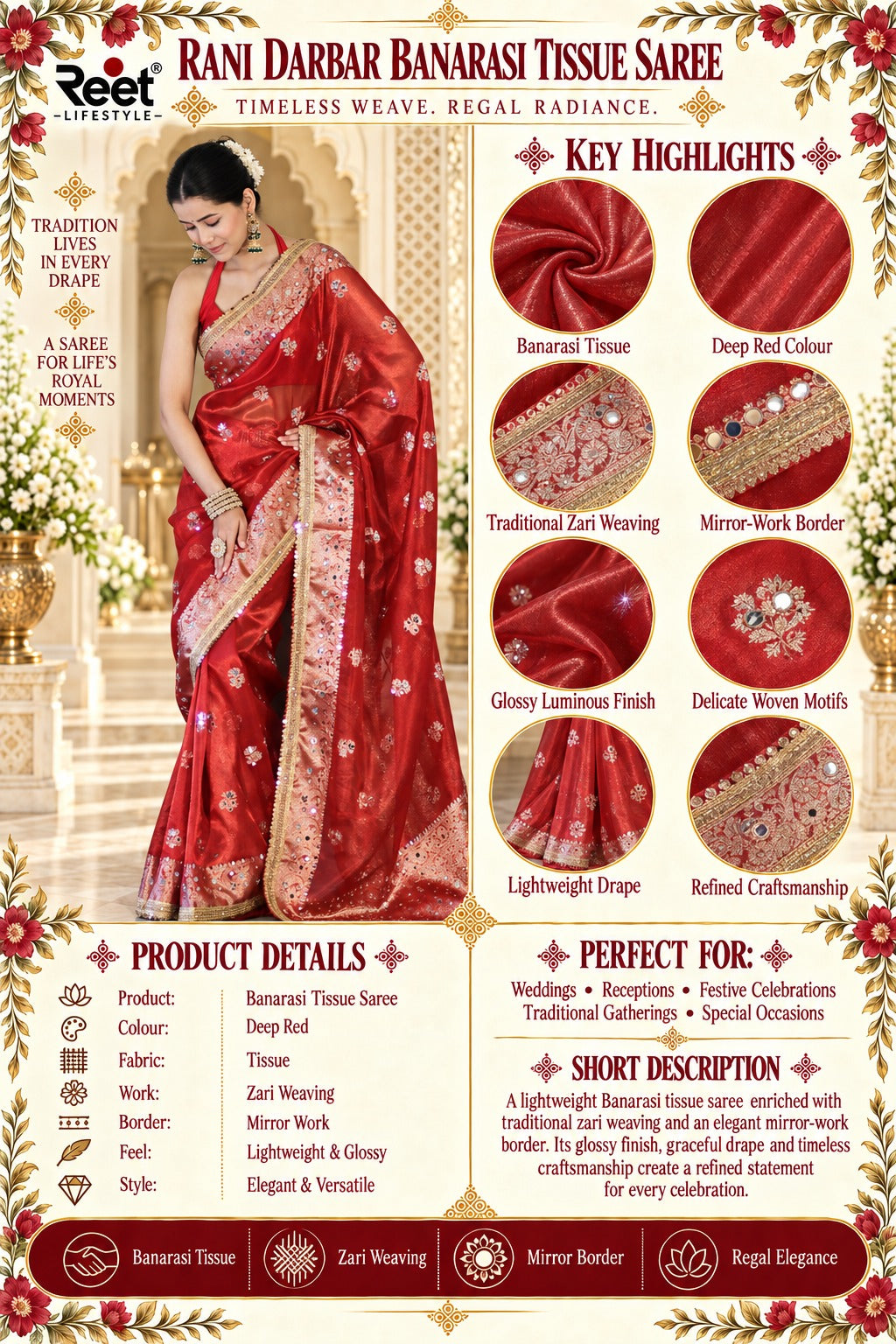 Rani Darbar Banarasi Tissue Saree
