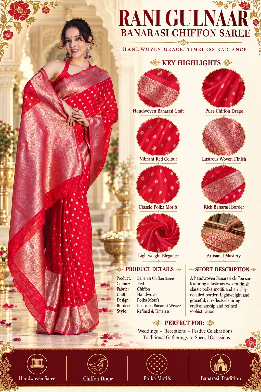 Shahi Sindoor Banarasi Saree
