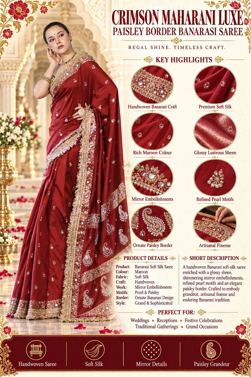 Crimson Maharani Luxe Paisley Border Banarasi Saree
