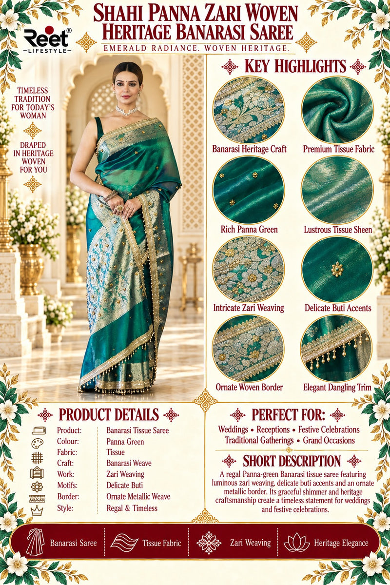 Shahi Panna Zari Woven Heritage Banarasi Saree
