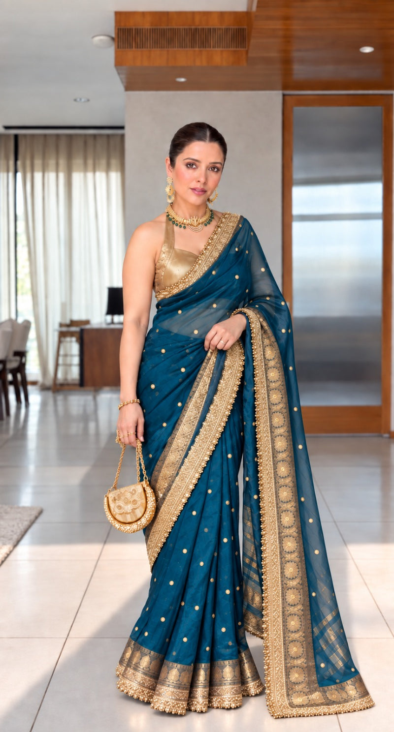 Shahi Amethyst Sitara Border Banarasi Saree