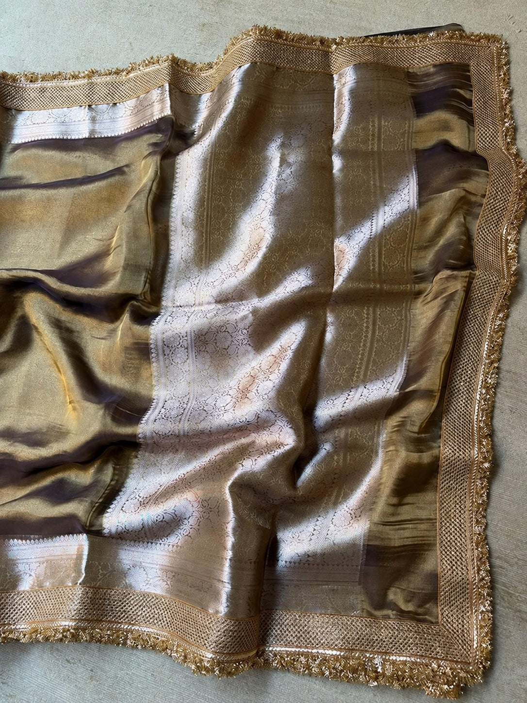 Champagne Riwaayat Ornate Border Banarasi Saree